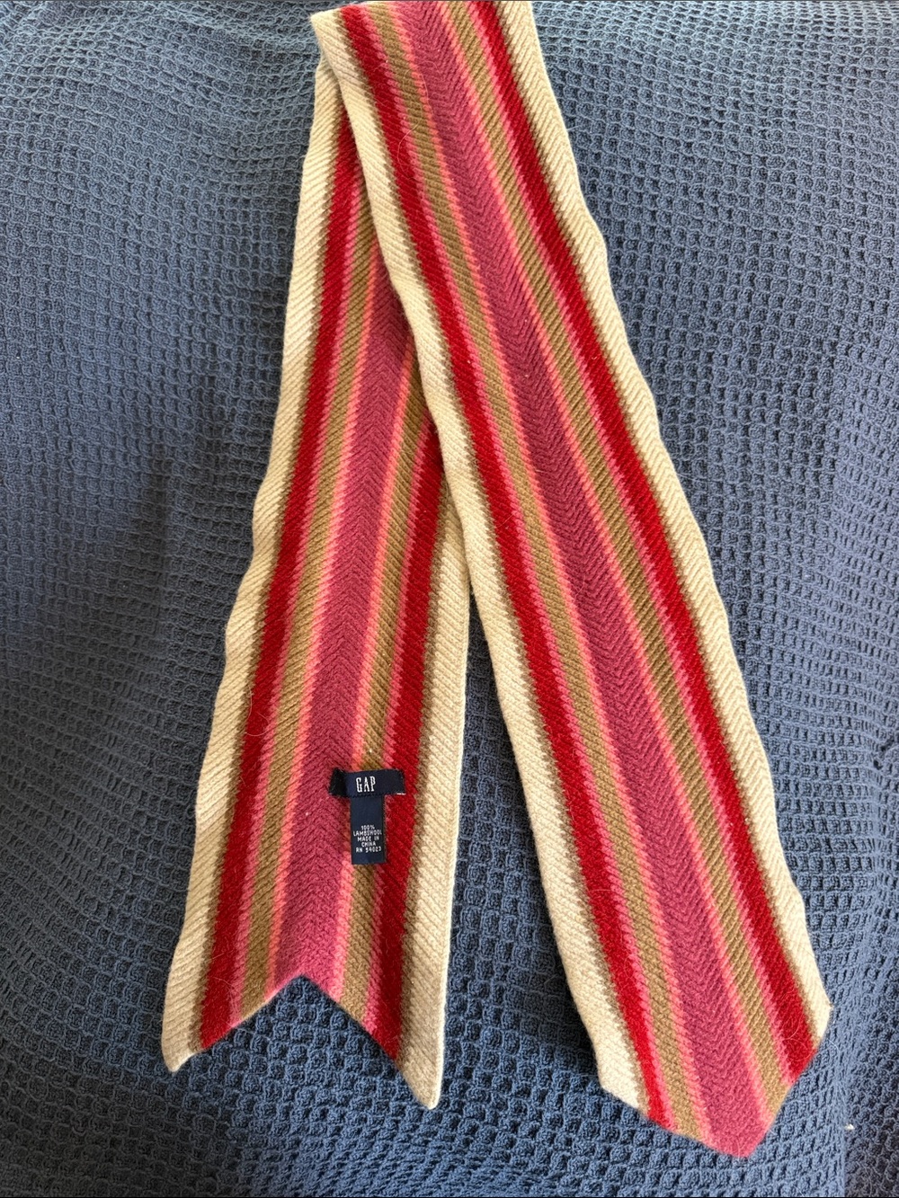 Vintage GAP Cream and Red Striped 100% Lambswool Scarf
